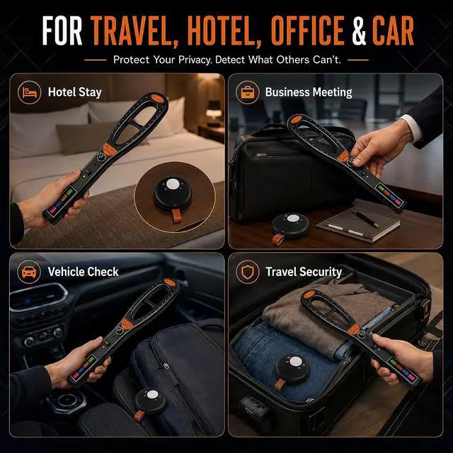 Alt view image 5 of 7 - Hidden Camera Detector Bug Detector, RF Signal Detector and Magnetic Field Detector with Camera Lens Finder, Portable Privacy Protection Device for Hotel Room, Vehicle, Office, Travel, Home