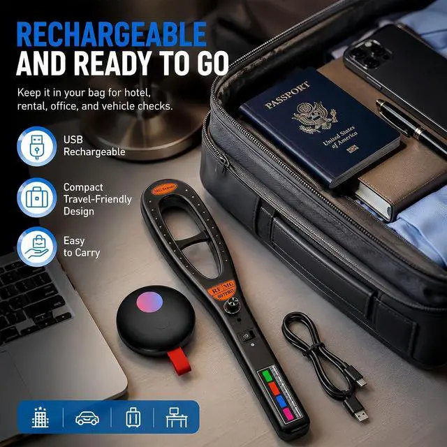 Alt view image 7 of 7 - Hidden Camera Detector Bug Detector, RF Signal Detector and Magnetic Field Detector with Camera Lens Finder, Portable Privacy Protection Device for Hotel Room, Vehicle, Office, Travel, Home