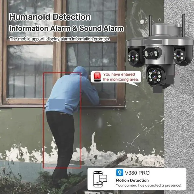 Alt view image 3 of 3 - 20MP 10X Optical Zoom Three PTZ Lens Solar Camera Outdoor WiFi/4G Three Screen Auto Tracking Security Cameras V380 Pro(WiFi No Zoom 64G)