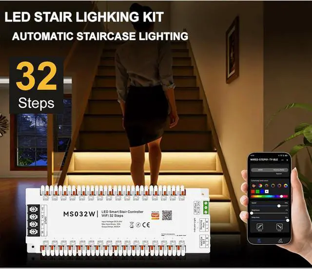 Alt view image 2 of 7 - Tuya Smart APP WiFi Home Stairway Lighting Strip LED Motion Sensor Automatic Controller Kit 12V 24V 32 Channels (Wi-Fi)