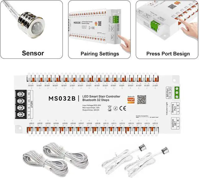 Alt view image 7 of 7 - Tuya Smart APP WiFi Home Stairway Lighting Strip LED Motion Sensor Automatic Controller Kit 12V 24V 32 Channels (Wi-Fi)