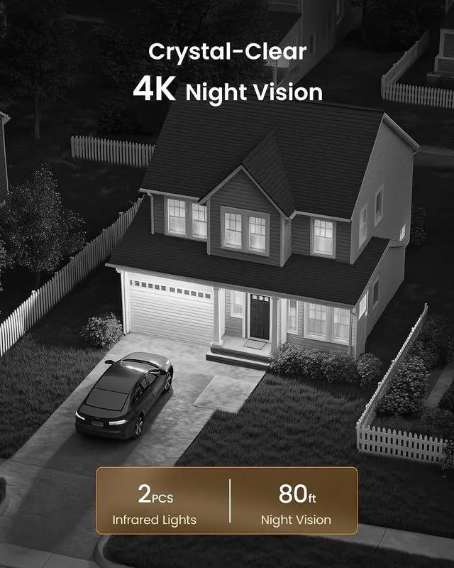 Alt view image 3 of 7 - Anlapus 4K Security Camera Add-On Kit, Includes 8MP Wired Analog Dome Camera with Audio, Night Vision & IP66 Weatherproof + 60ft 4K Ultra HD BNC Video Power Cable + DC 12V 2A Adapter.