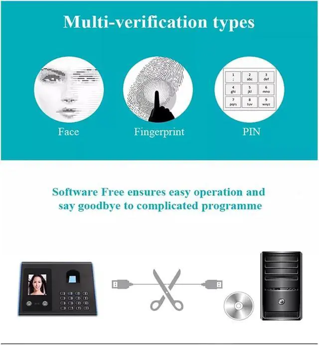Alt view image 4 of 4 - Clocking in Machine Biometric Fingerprint Time Clock Attendance System Face Recognition Employee Checking-in Attendance Machine Tft LCD Display USB,