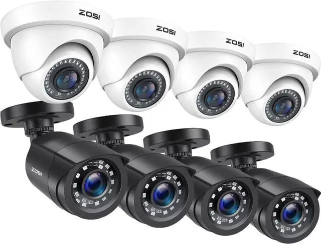 Main image of ZOSI 8 Pack HD-TVI Security Camera System, Includes 4 x 1080P Weatherproof Bullet Cameras + 4 x 2MP Dome Cameras with 80ft Night Vision, Indoor Outdoor for 1080P/5MP/4K Analog CCTV DVR.