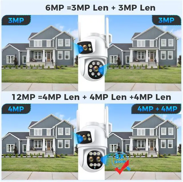Alt view image 2 of 5 - 12MP 6K WiFi IP Camera Outdoor 8X Zoom Dual Screens 6MP PTZ Wifi Surveillance Camera Night Vision Human Detection(EU Plug,6MP Add 64G Card)
