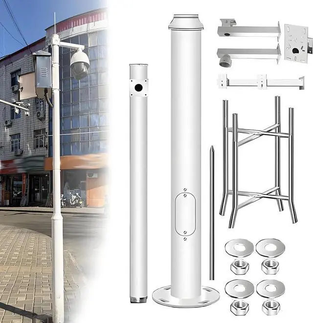 Main image of Tall Security Camera Pole Outdoor, Universal Surveillance Camera Post Stand with 4 Brackets, Surveillance Pole Assembly,Backyard Walkway Industrial Commercial Home Use High2.5m/8.2ft
