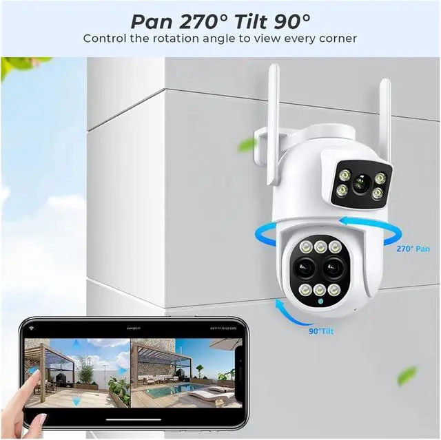 Alt view image 5 of 5 - 12MP 6K WiFi IP Camera Outdoor 8X Zoom Dual Screens 6MP PTZ Wifi Surveillance Camera Night Vision Human Detection(EU Plug,6MP Add 64G Card)