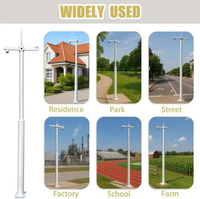 Alt view image 7 of 7 - Tall Security Camera Pole Outdoor, Universal Surveillance Camera Post Stand with 4 Brackets, Surveillance Pole Assembly,Backyard Walkway Industrial Commercial Home Use High2.5m/8.2ft