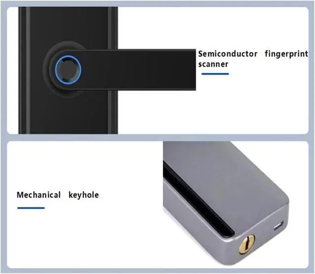Alt view image 3 of 5 - smart Lock Touch Smart Lock with Handle Fingerprint Biometric Electronic Door Lock for Front Doors Easy to Install(Black)