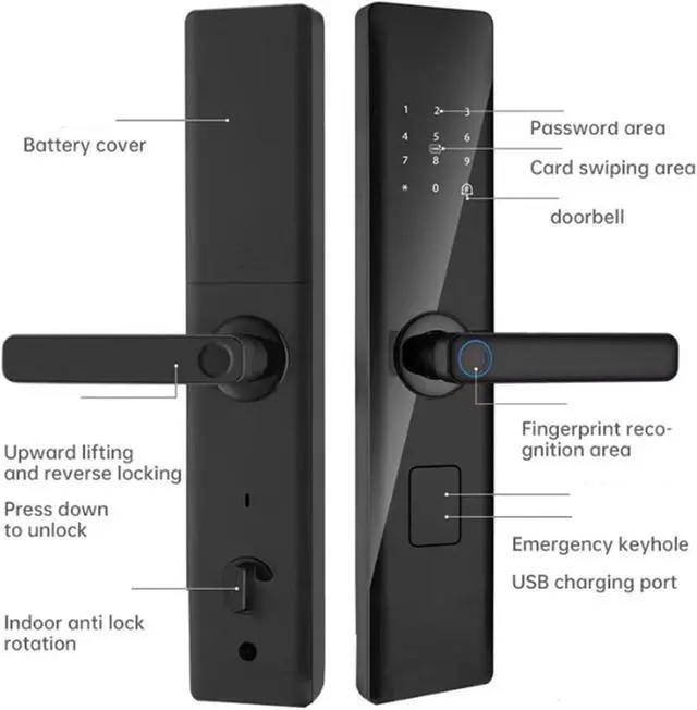 Alt view image 3 of 6 - smart Lock Touchscreen Smart Lock with Handle Fingerprint Electronic Door Lock Easy Installation, for Indoors Outdoor