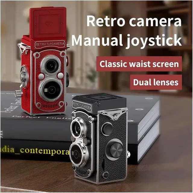 Alt view image 3 of 7 - Retro Camera Dual Lens Design Infrared Night Vision Function Manual Joystick Operation HD Mini Portable Nostalgic(64GB TF Card,LK-019 Green)