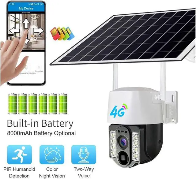 Alt view image 2 of 7 - 4G Sim Solar Camera Outdoor Wireless IP Camara Low Powered Battery PIR Motion Detection Waterproof CCTV Home Security Protection(4G Camera)