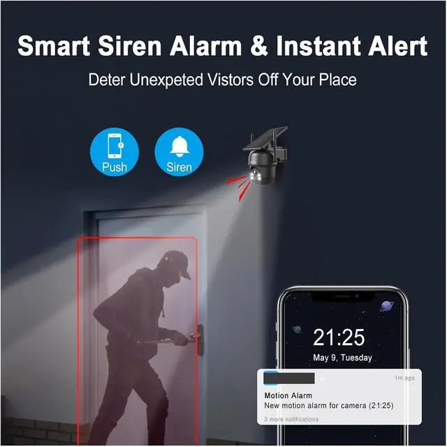 Alt view image 2 of 6 - 5MP Solar Surveillance Camera Wifi Security Camera Outdoor Wireless Flash Spotlight IP66 Waterproof Smooth Two Way Audio