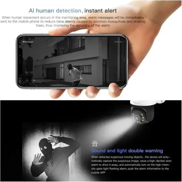 Alt view image 3 of 4 - Outdoor Security Wireless 3MP IP Camera Smart Home Dome Waterproof Color Night Two Way AI Human Detection Camera(UK Plug)