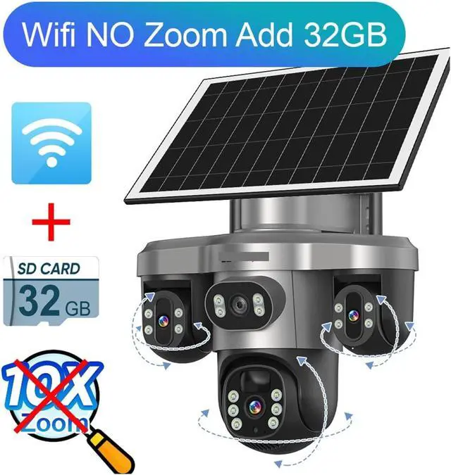 Alt view image 2 of 2 - 10X Optical Zoom 4G Solar Camera Wifi Outdoor 20MP Four Lens 3 Screens CCTV PIR Human Detect Security Cameras(WiFi 10XZoom Add 32G)