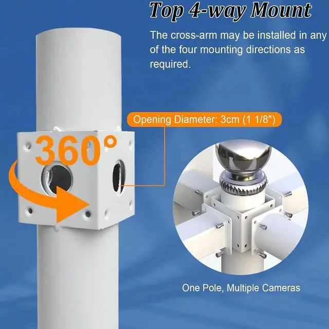 Alt view image 2 of 6 - This Universal Surveillance Camera Pole Mount Bracket, Wide View Monitoring for Outdoor Security, Wall or Pole Mount for Dome/Bullet Cameras