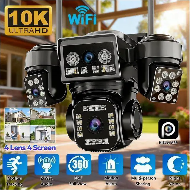 Alt view image 2 of 7 - 10K 20MP 4Lens Security Camera PTZ WiFi IP Camera With Auto Tracking Outdoor Waterproof CCTV Full Color Night Vision 2-Way Audio(UK Plug,6K 12MP No Card)