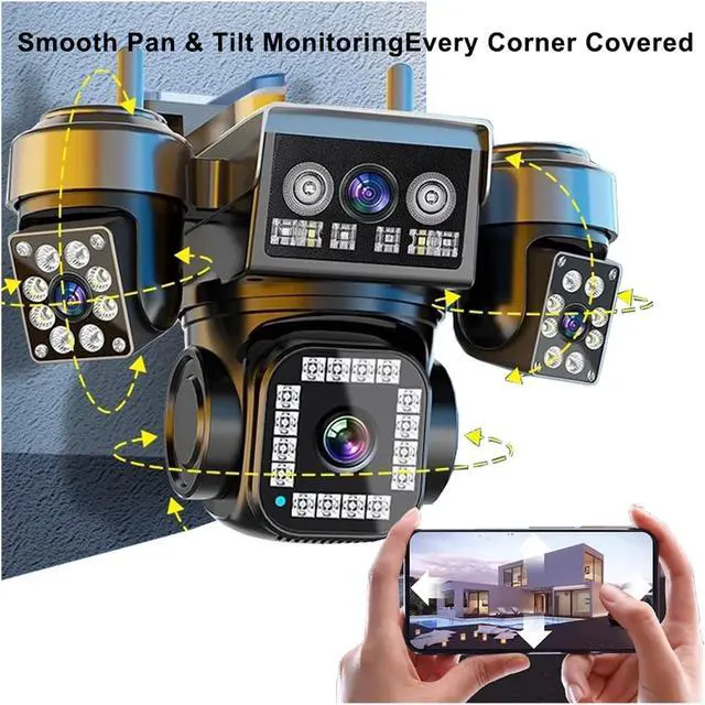 Alt view image 3 of 7 - 10K 20MP 4Lens Security Camera PTZ WiFi IP Camera With Auto Tracking Outdoor Waterproof CCTV Full Color Night Vision 2-Way Audio(UK Plug,6K 12MP No Card)