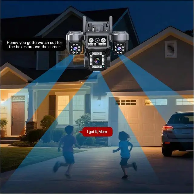 Alt view image 5 of 7 - 10K 20MP 4Lens Security Camera PTZ WiFi IP Camera With Auto Tracking Outdoor Waterproof CCTV Full Color Night Vision 2-Way Audio(UK Plug,6K 12MP No Card)