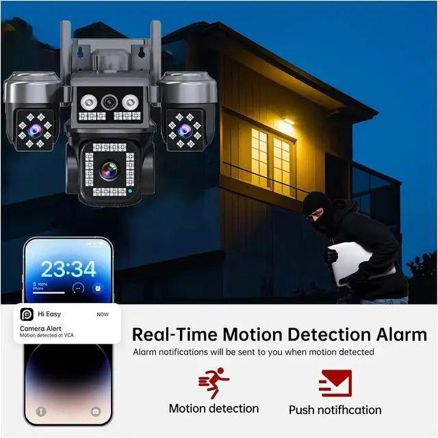 Alt view image 6 of 7 - 10K 20MP 4Lens Security Camera PTZ WiFi IP Camera With Auto Tracking Outdoor Waterproof CCTV Full Color Night Vision 2-Way Audio(UK Plug,6K 12MP No Card)