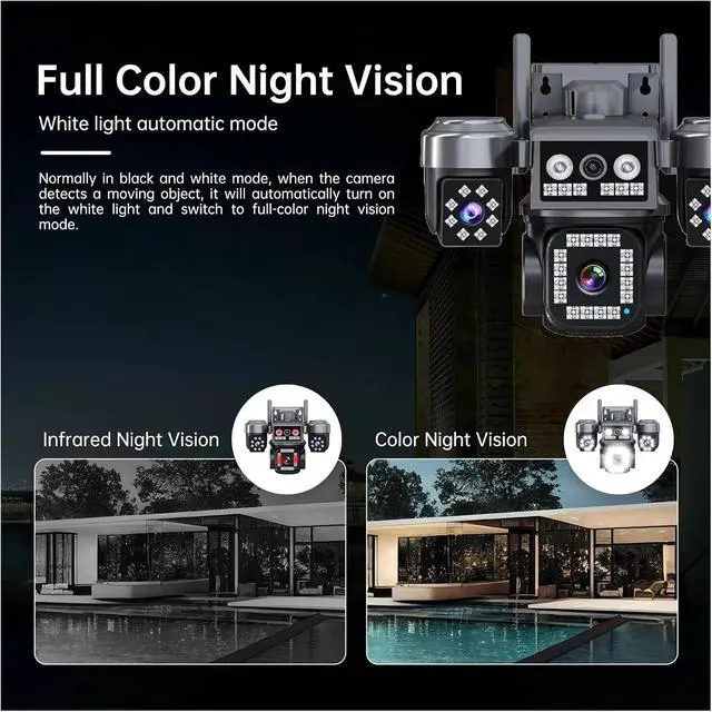 Alt view image 7 of 7 - 10K 20MP 4Lens Security Camera PTZ WiFi IP Camera With Auto Tracking Outdoor Waterproof CCTV Full Color Night Vision 2-Way Audio(UK Plug,6K 12MP No Card)