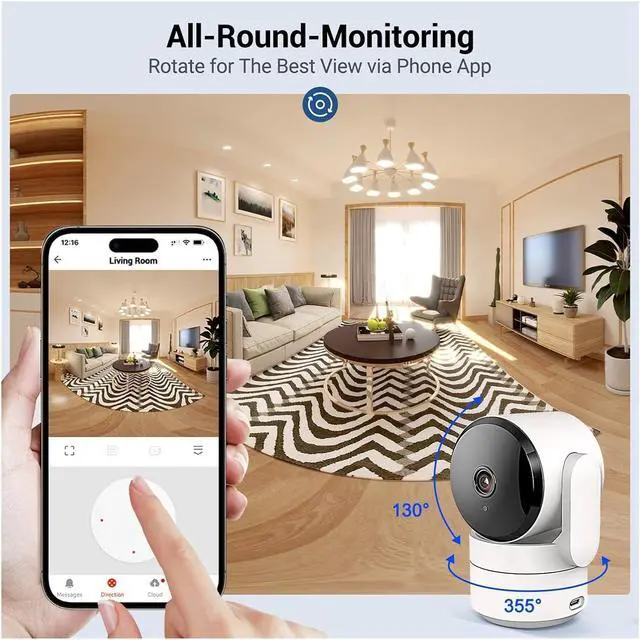 Alt view image 3 of 6 - 2K Indoor Camera 5/2.4G Wi-Fi Home Night Vision Security Camera 360-Degree Rotating Camera AI Motion Detection IP Camera(2PCS)