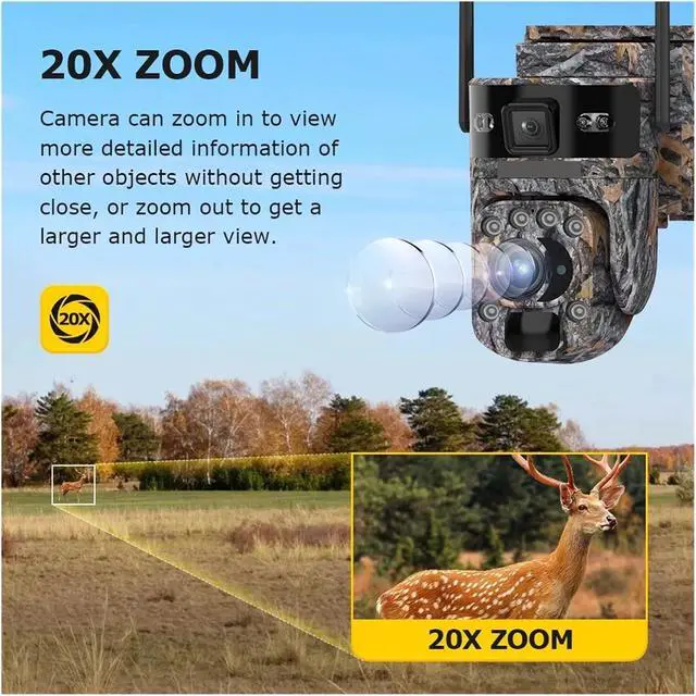Alt view image 3 of 7 - 12MP 50X ZOOM Optical 4G Solar Camera Outdoor Camouflage Security Camera Wireless 360° Surveillance No Blind Spots(8M 12X 4G Camera)