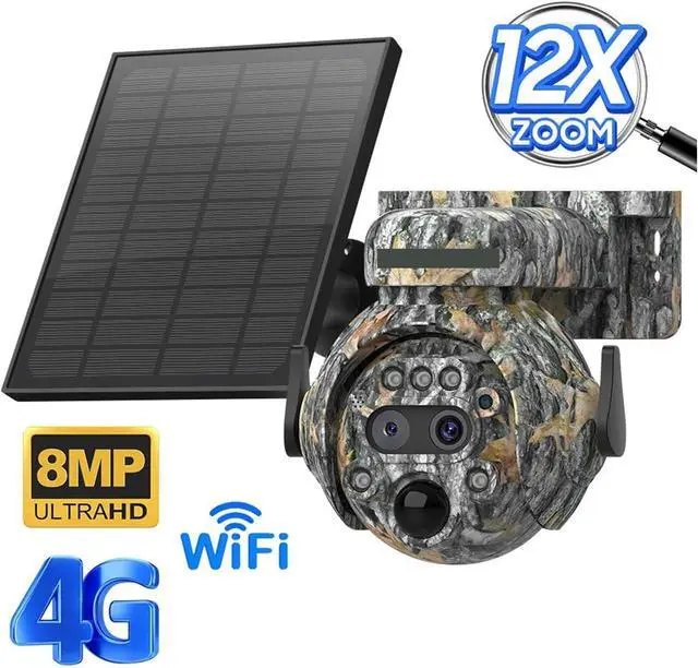 Alt view image 2 of 7 - 8MP Solar Powered Camera 4K 4G / WIFI Solar Camera Solar Panel Security PIR Human Detection Cam In Forest(WIFI)