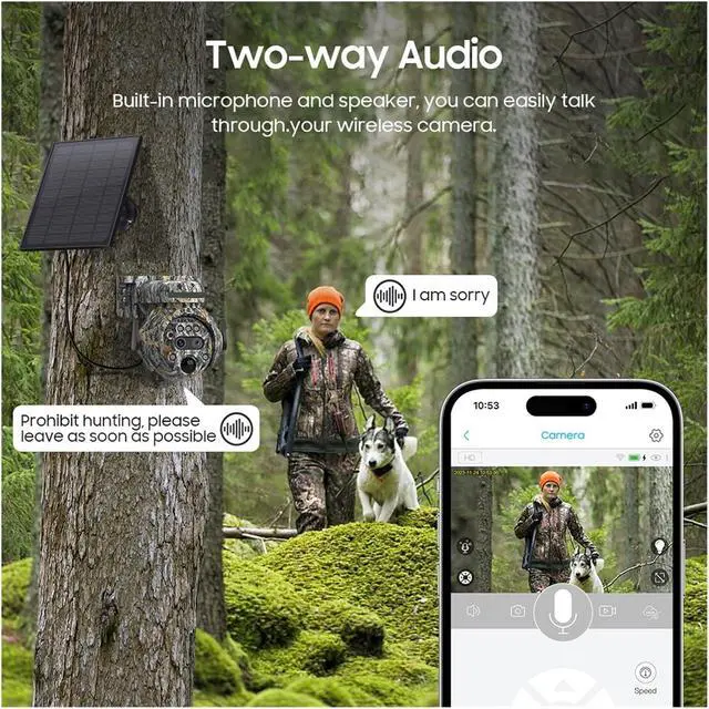 Alt view image 4 of 7 - 8MP Solar Powered Camera 4K 4G / WIFI Solar Camera Solar Panel Security PIR Human Detection Cam In Forest(WIFI)