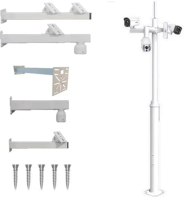 Main image of Outdoor Surveillance Camera Pole with Universal Bracket and Ground Stake, Security Camera Stand with Lightnings Rod, for CCTV/IP/PTZ/Dome/Box Camera, Courtyard Light Post 6.5ft~2m