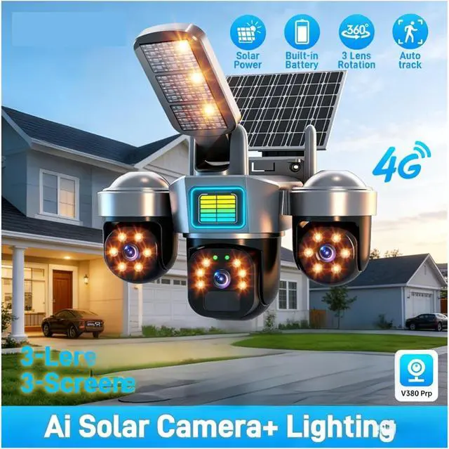 Alt view image 2 of 6 - 4G Sim Card Solar CCTV PTZ Outdoor Wireless Human Detection PIR WiFi IP Camera With Siren Solar Powered CCTV Solar Light(3 Lens WiFi 128G SD)