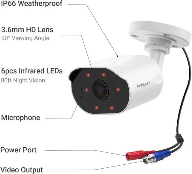 Alt view image 5 of 7 - Anlapus 4K Add-On Camera Kit with 8MP Wired Security Camera (Audio, Night Vision, IP66) + 100ft BNC Video & Power Cable + DC 12V 2A Power Adapter Only Compatible with 4K DVR System.