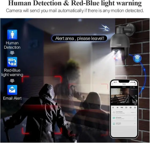 Alt view image 3 of 6 - 4K 8MP 5MP PTZ Security POE IP Camera CCTV Surveillance Video Camera Outdoor Ai Human Detection Two Way Audio(8MP POE Camera 64G)