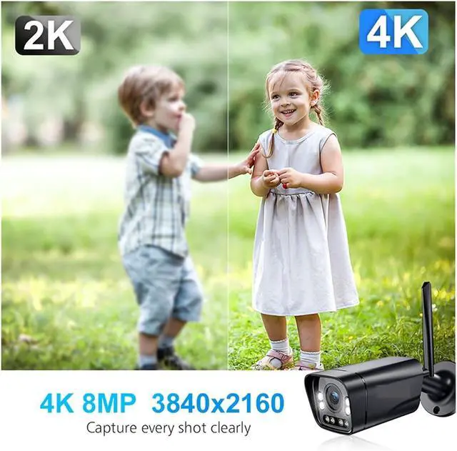 Alt view image 2 of 6 - IP Camera Real 4K 8MP 3840x2160P CCTV WiFi Color Night Vision Security Camera Human Car Detection Two Way Audio(US Plug,Real 4K Cam)