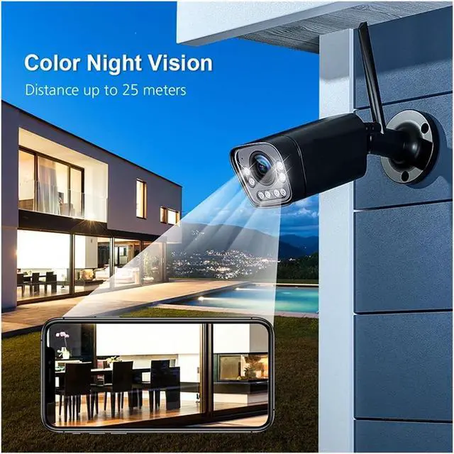Alt view image 4 of 6 - IP Camera Real 4K 8MP 3840x2160P CCTV WiFi Color Night Vision Security Camera Human Car Detection Two Way Audio(US Plug,Real 4K Cam)