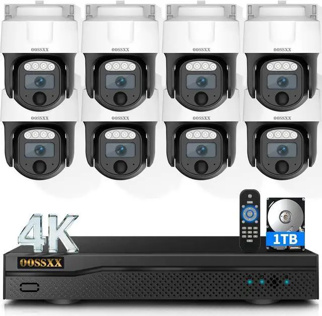 Main image of (2026 New) 4K PT Wired Outdoor Security Camera System, 8CH DVR with 1TB HDD, 8 Cameras, Remote Control, No Monthly Fee App, 122° Wide Angle, AI Human Detection, Audio Mic, IR Night Vision