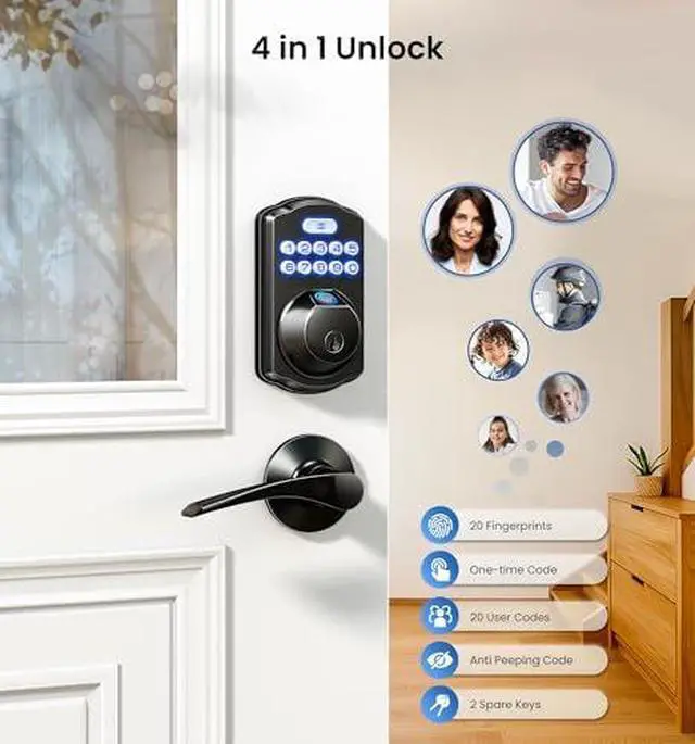 Alt view image 3 of 5 - Veise KS02A and DK01-B Keypad Door Lock Set