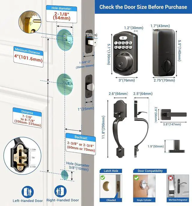 Alt view image 3 of 6 - Veise KS02D and DK01-B Keypad Door Lock Set