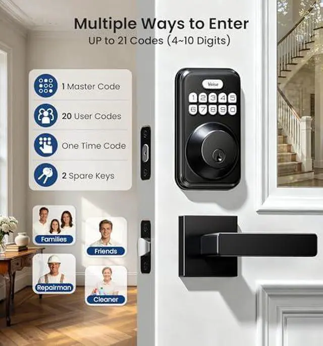 Alt view image 6 of 6 - Veise KS02D and DK01-B Keypad Door Lock Set
