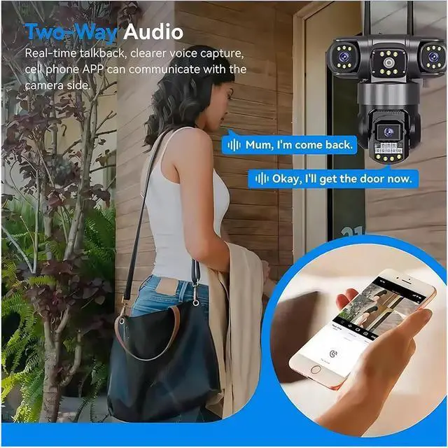 Alt view image 6 of 7 - WiFi IP Camera Outdoor 12MP 6K Triple Lenses Triple Screens Security Video Monitor Night Vision Waterproof CCTV Cameras(AU Plug,1Pcs Cam No Card)