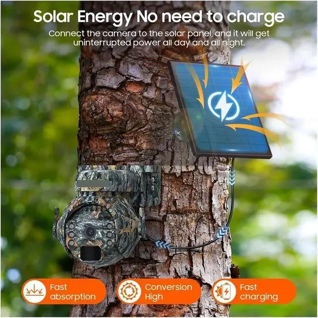 Alt view image 6 of 7 - 4K 8MP 12X Zoom 4G Solar Security Cameras Wireless Outdoor 360° View Animal Monitoring Camouflage Color Battery PTZ Cam(4G G 4MP No Zoom)