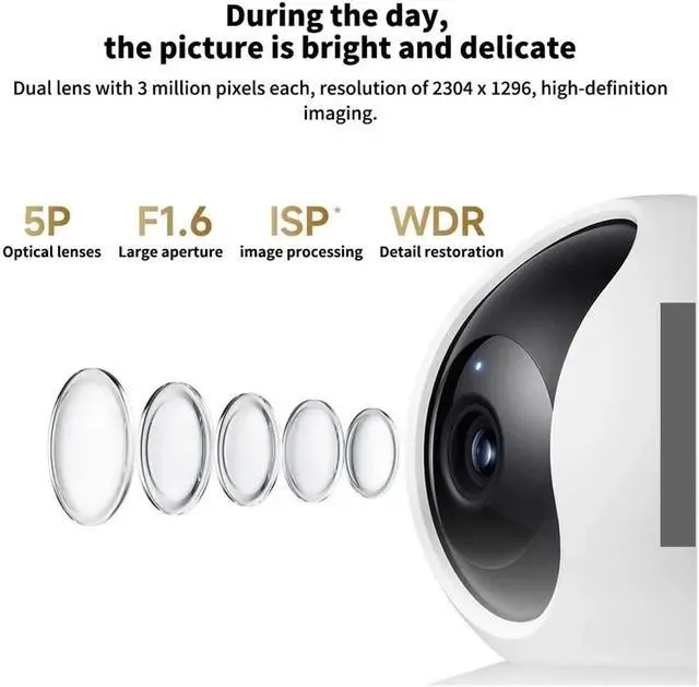 Alt view image 3 of 6 - Smart Camera Dual Lens PTZ 360° AI Detection 3 Million Pixels Full Color Night Vision WiFi 6 Home Security(EU Plug,Add 128G TF Card)
