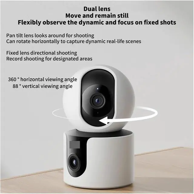 Alt view image 2 of 6 - Smart Camera Dual Lens PTZ 360° AI Detection 3 Million Pixels Full Color Night Vision WiFi 6 Home Security(EU Plug,Add 128G TF Card)
