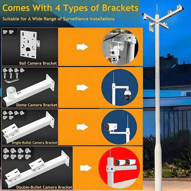 Alt view image 2 of 7 - Universal Camera Pole Mount with 4 Brackets, Multi-use Pole Bracket for Security Camera, Surveillance Pole Column for Backyard, Parking Lot 6m/19.6ft