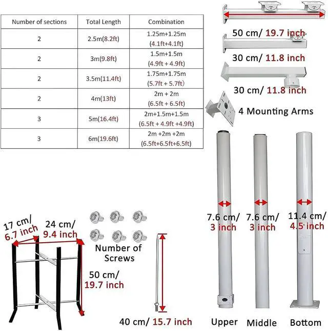 Alt view image 6 of 7 - Universal Camera Pole Mount with 4 Brackets, Multi-use Pole Bracket for Security Camera, Surveillance Pole Column for Backyard, Parking Lot 6m/19.6ft