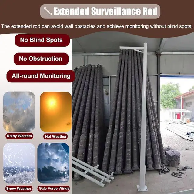 Alt view image 5 of 7 - Surveillance Pole with Ground Stake, Outdoor Security Camera Pole, Adjustable Monitoring Pole for Cameras(White-Single Ball,2.5 m (8.2 ft))
