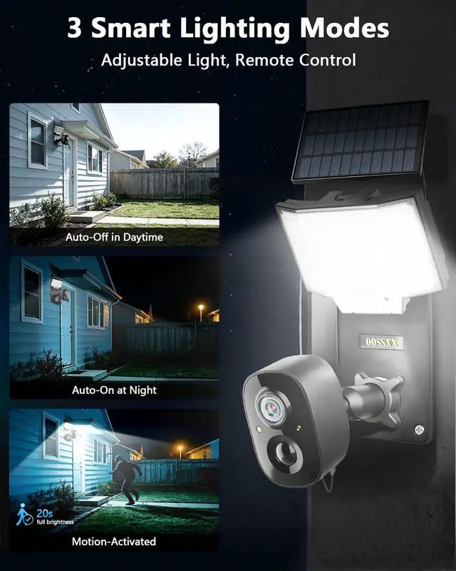 Alt view image 3 of 7 - Solar Security Camera with Bracket & Spotlight, Smart Lighting Modes, 4MP Color Night Vision, PIR Detection, 2-Way Audio, 2.4G/5G WiFi, Outdoor Solar Battery Cameras for Home Security, Remote Control