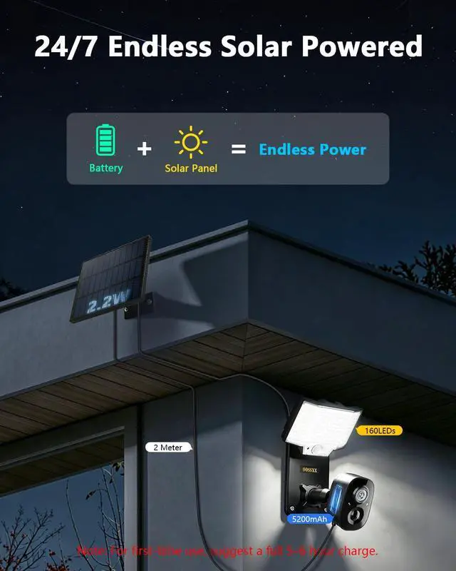 Alt view image 6 of 7 - Solar Security Camera with Bracket & Spotlight, Smart Lighting Modes, 4MP Color Night Vision, PIR Detection, 2-Way Audio, 2.4G/5G WiFi, Outdoor Solar Battery Cameras for Home Security, Remote Control