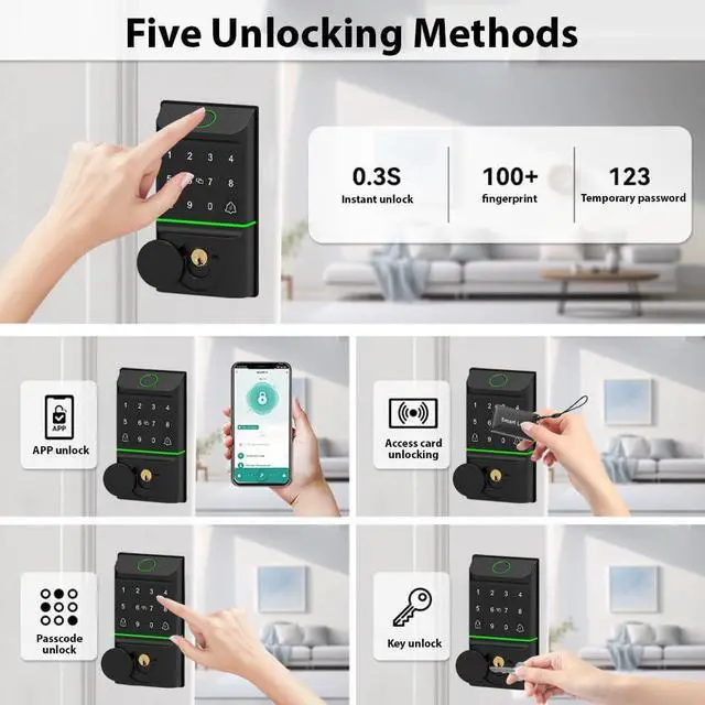 Alt view image 6 of 7 - Smart Lock Keyless Entry Door Lock TY APP Fingerprint Password Card Mechanical Key 5 Unlocking Methods Aluminum Alloy for Home Office