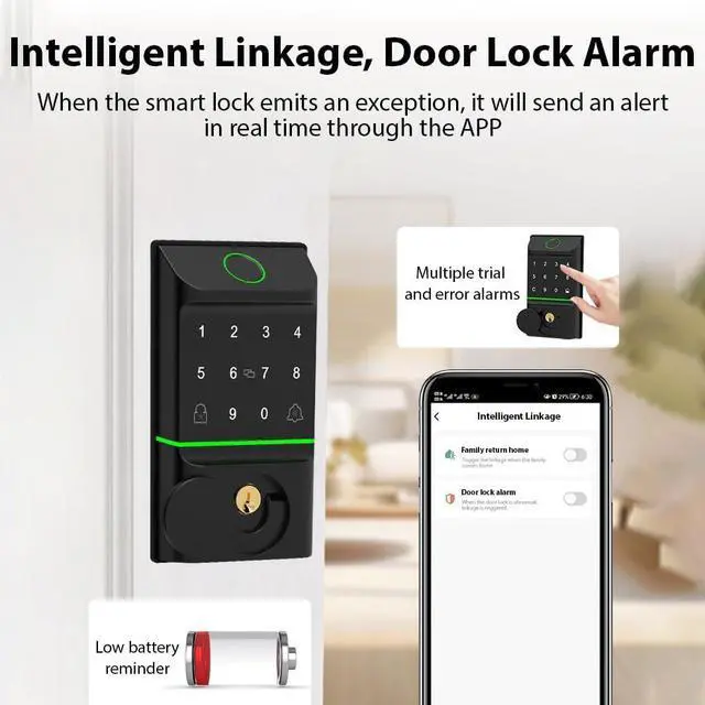 Alt view image 5 of 7 - Smart Lock Keyless Entry Door Lock TY APP Fingerprint Password Card Mechanical Key 5 Unlocking Methods Aluminum Alloy for Home Office